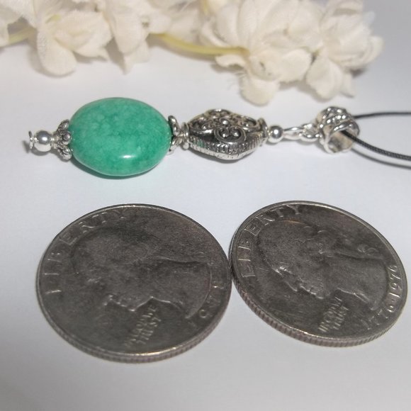 Necklace Pendant Beaded Green & Silver Jewelry Gift Idea for Her Necklace A111 - Picture 3 of 9